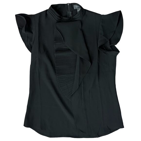 Gracia Black Ruffle 3D Chiffon Flutter Sleeve Sleeveless Mock Neck Top size M - Picture 7 of 11